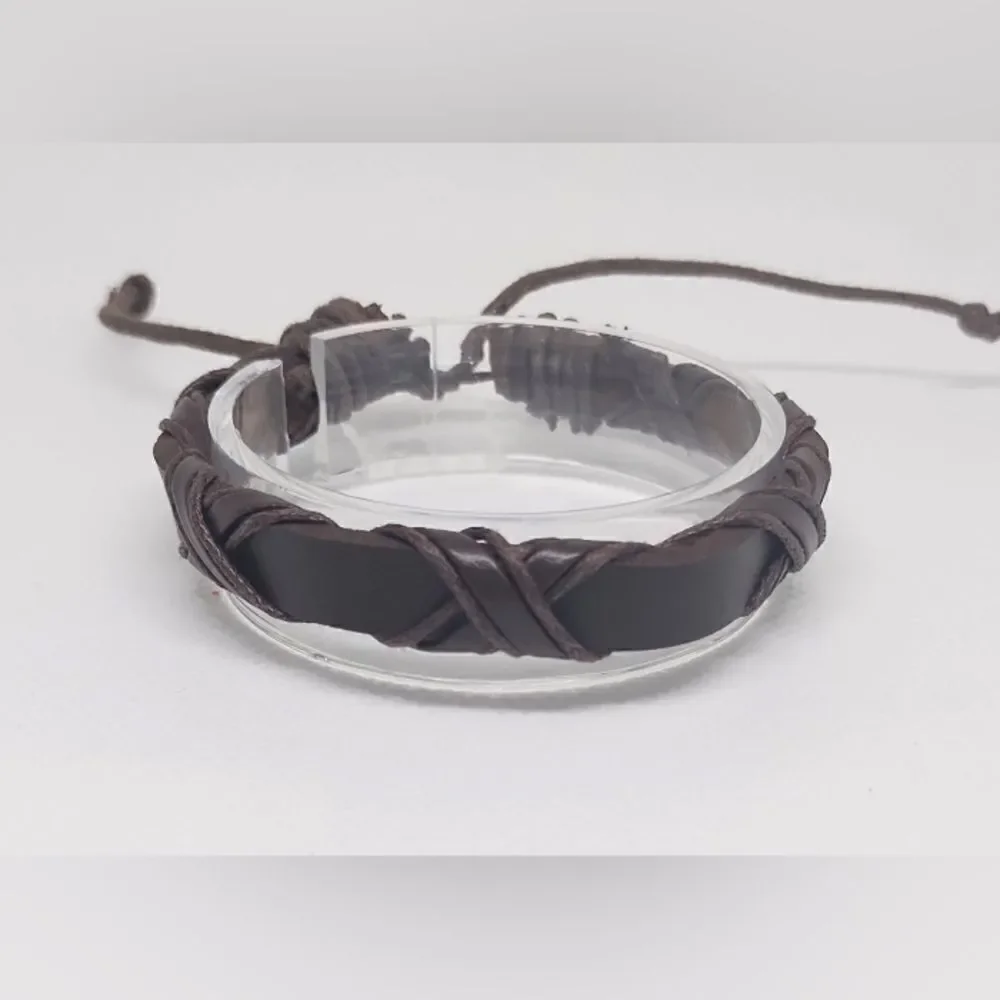 Men's leather‎ bracelet braided brown new e11
